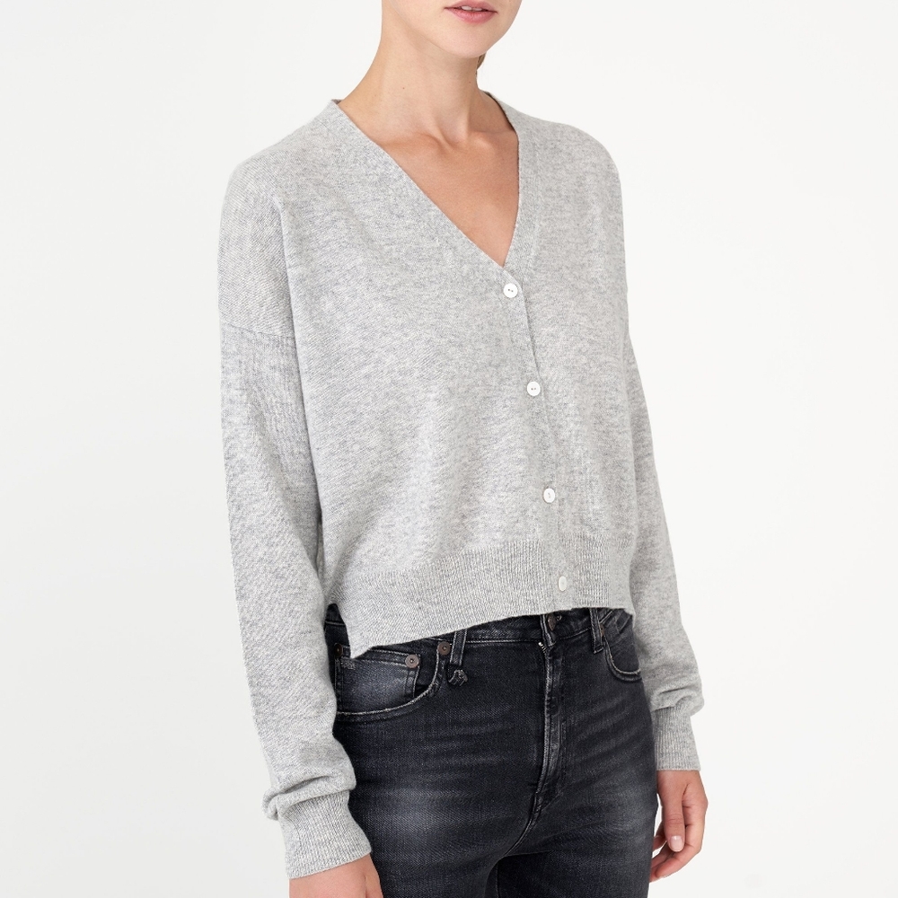Organic by John Patrick 100% cashmere cropped button down cardigan light grey S